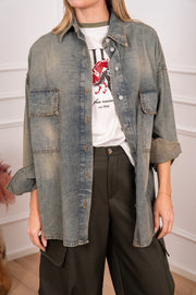 Camicia over in denim vintage sabbiato - HaveOne