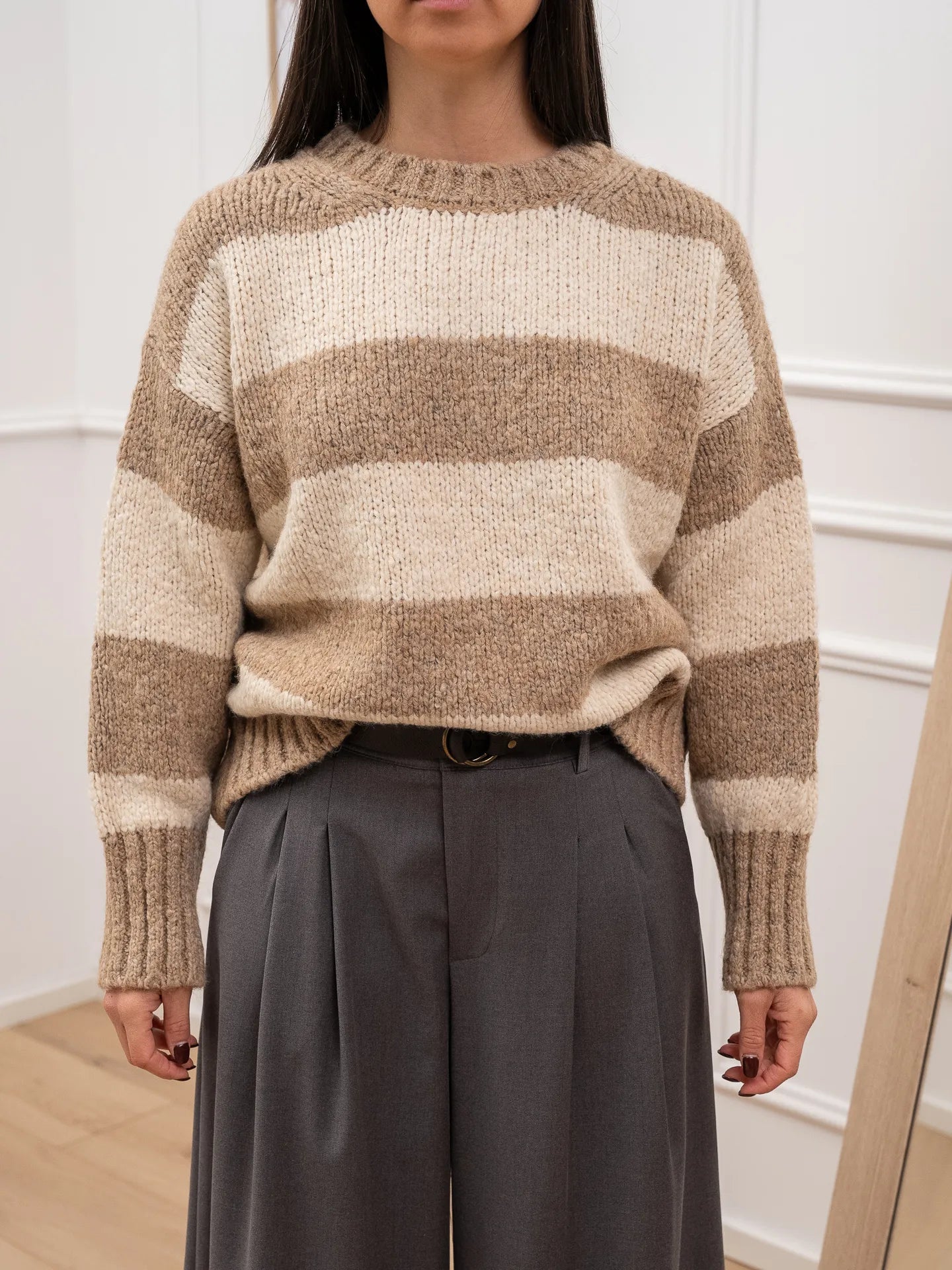 Maglia righe naturale e beige - Vicolo