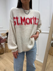 Maglia girocollo St.Moritz panna e rosso - HaveOne