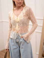 Camicia in pizzo crema con laccetti - Vicolo