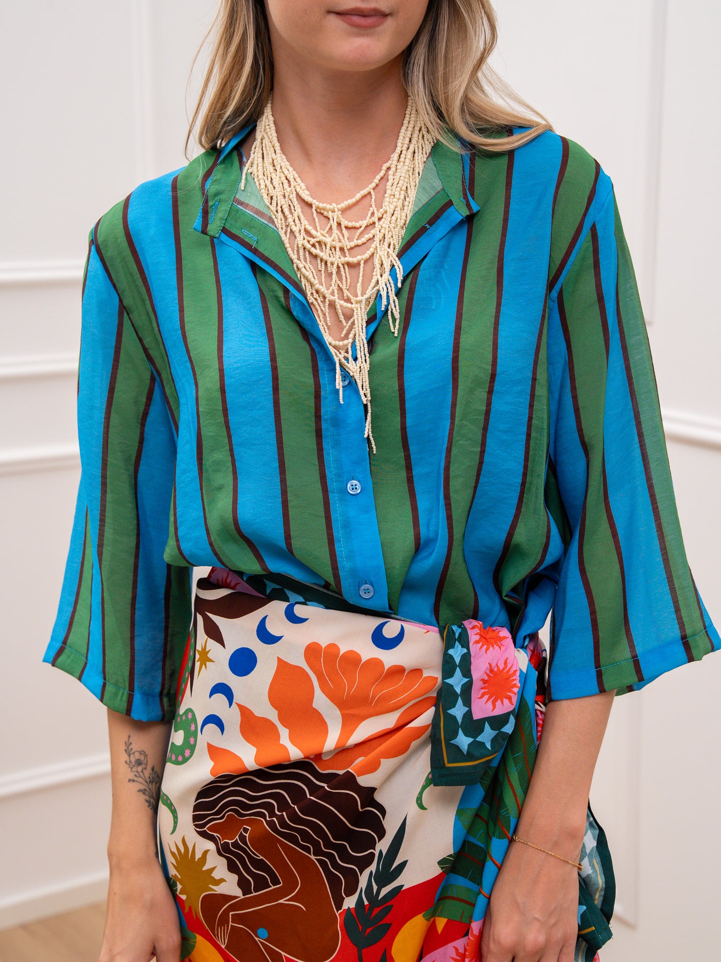Camicia rigata Calypso turchese, verde e moro - Dixie