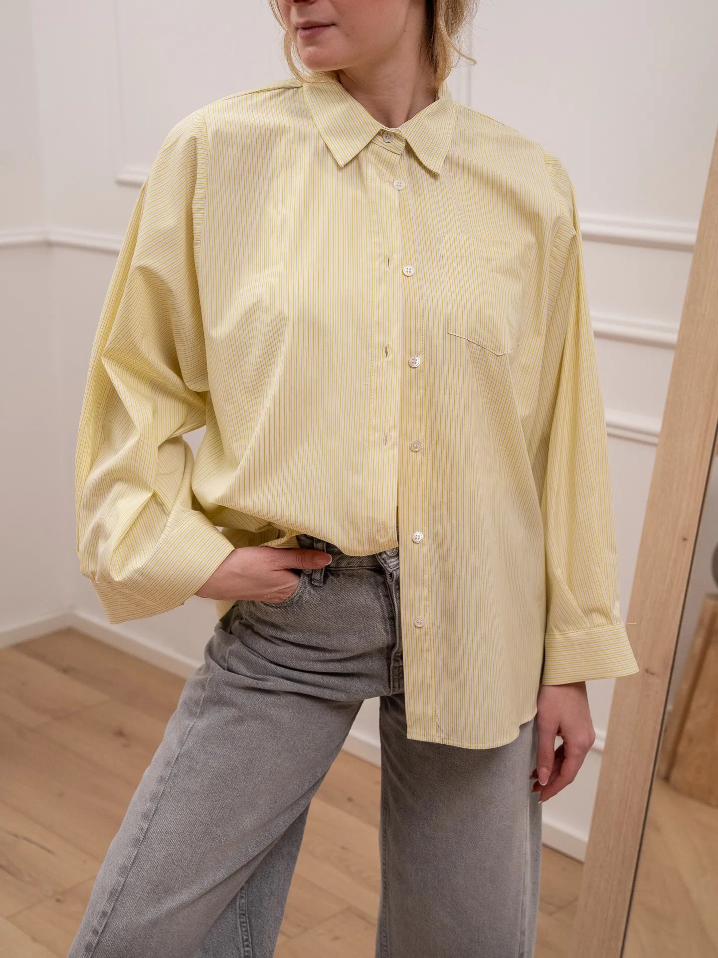 Camicia riga gialla con manica larga - Vicolo