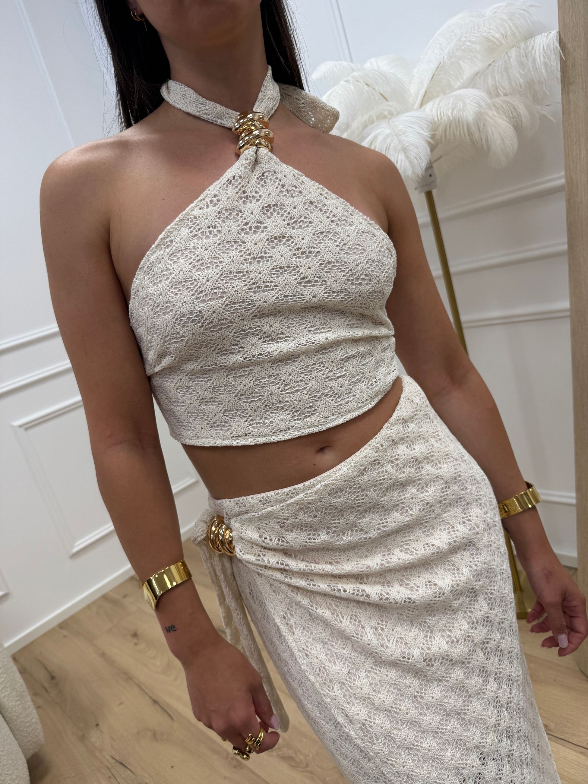 Top fazzoletto crochet con dettaglio dorato - HaveOne