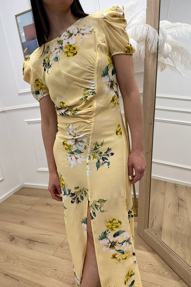 Vestito limone floreale con manica arricciata - Vicolo