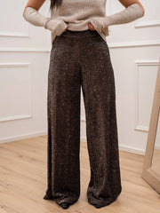 Pantaloni in ciniglia con paillettes moro - HaveOne