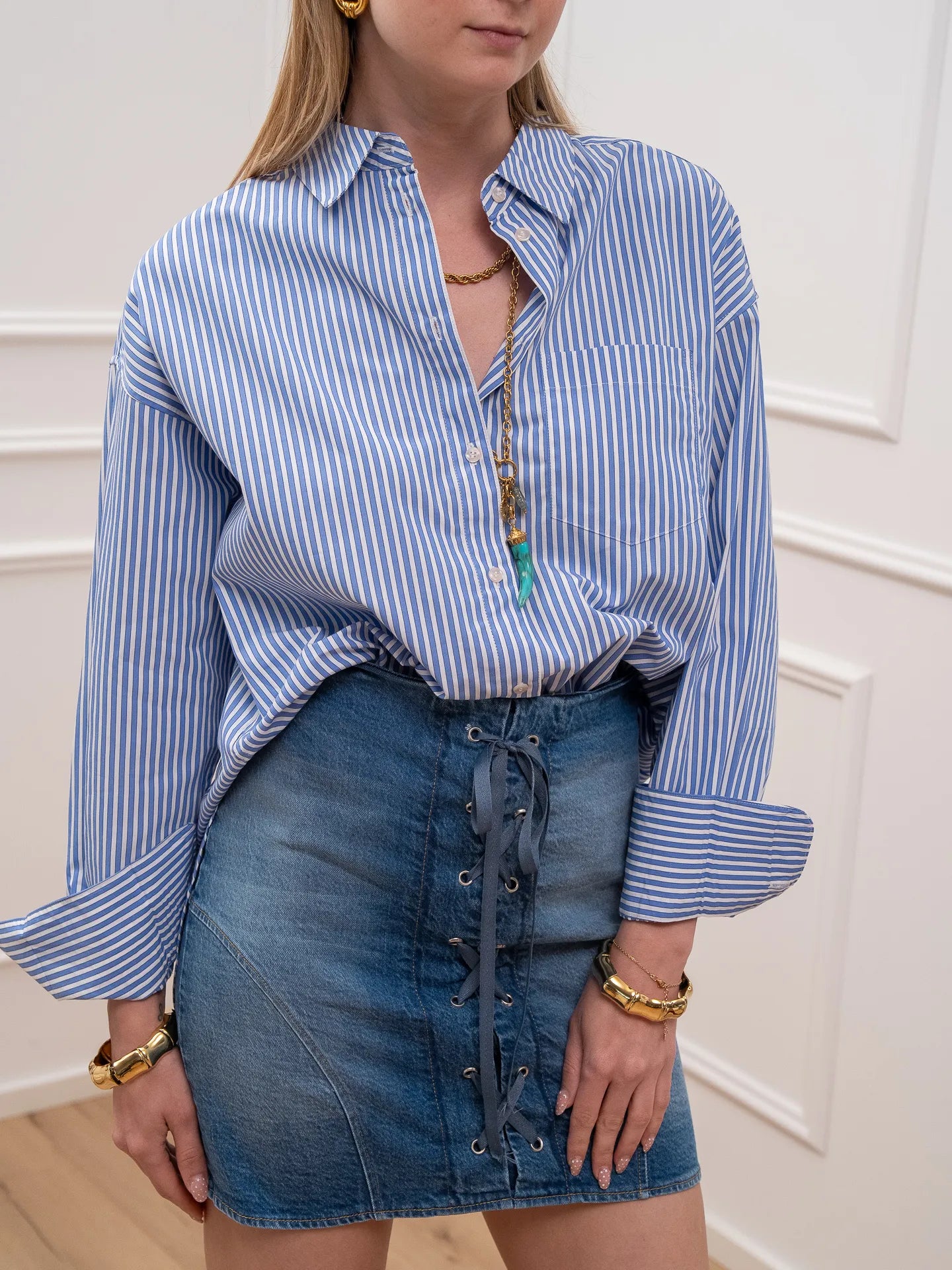 Camicia Jamie rigata celeste over - JJXX