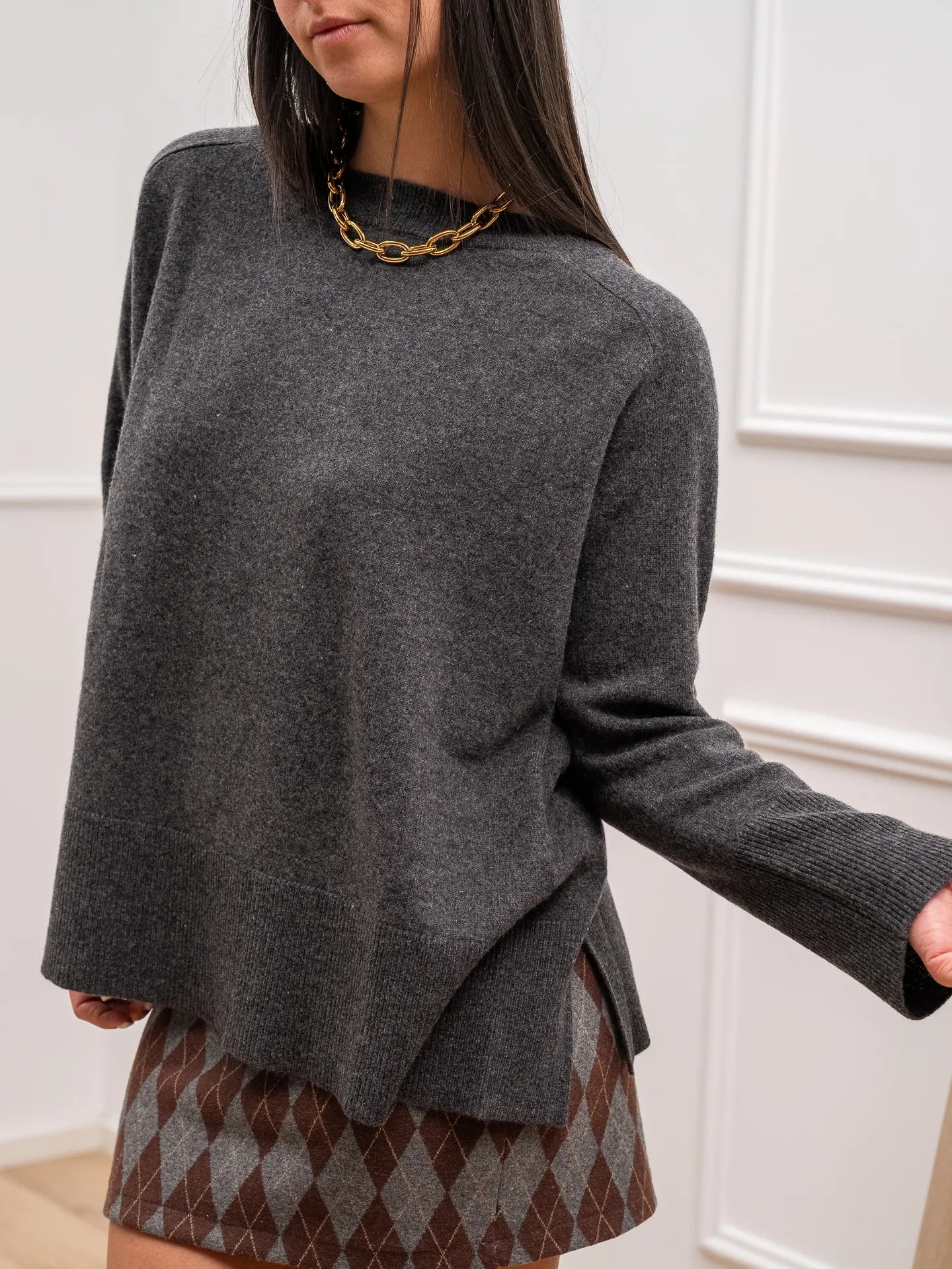 Maglia over antracite 100% lana - Tensione In