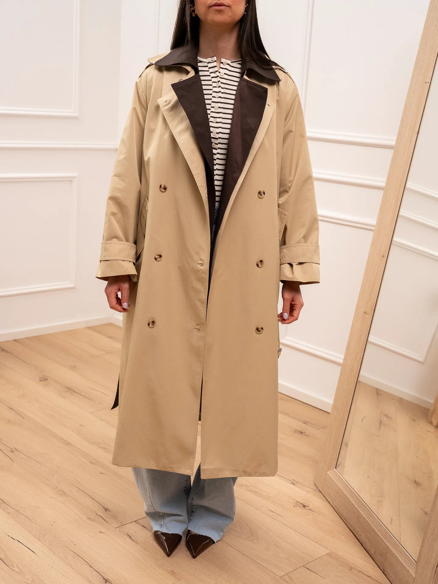Trench lungo sabbia e moro in gabardina di cotone - You Decide