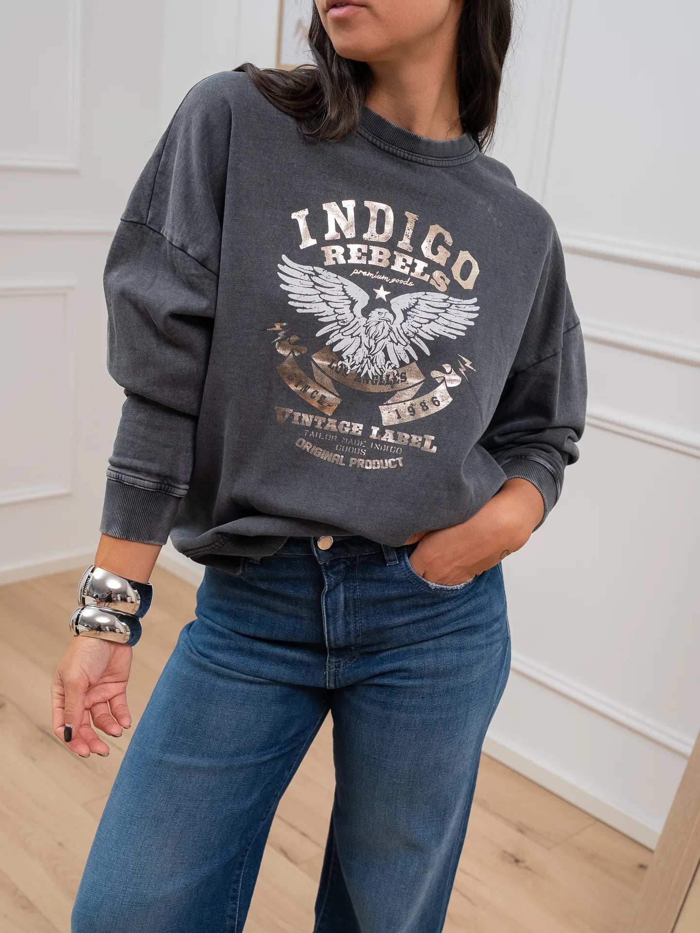 Felpa grigio slavato stampa "Indigo" - HaveOne
