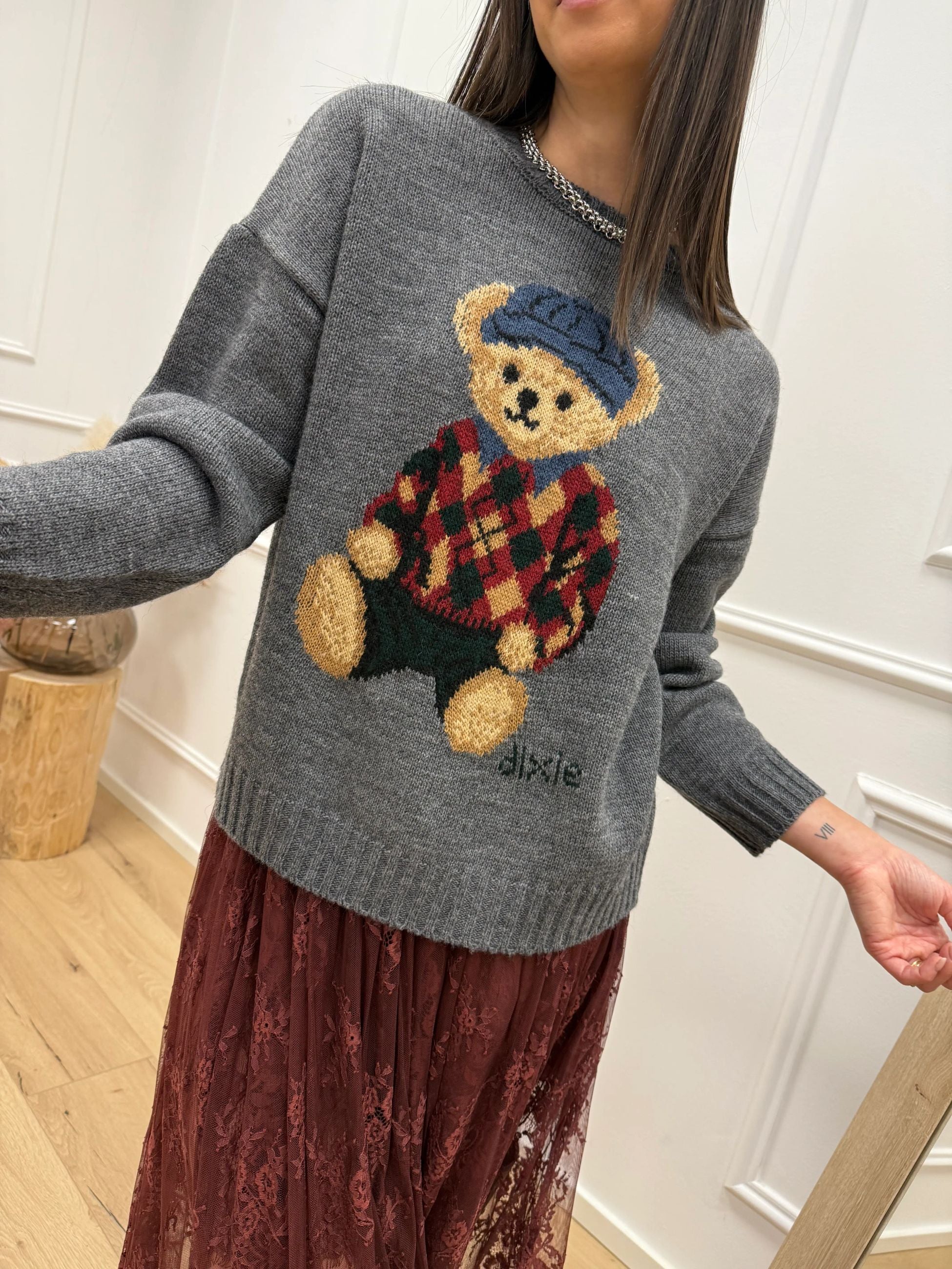 Maglia grigia teddy multicolor - Dixie