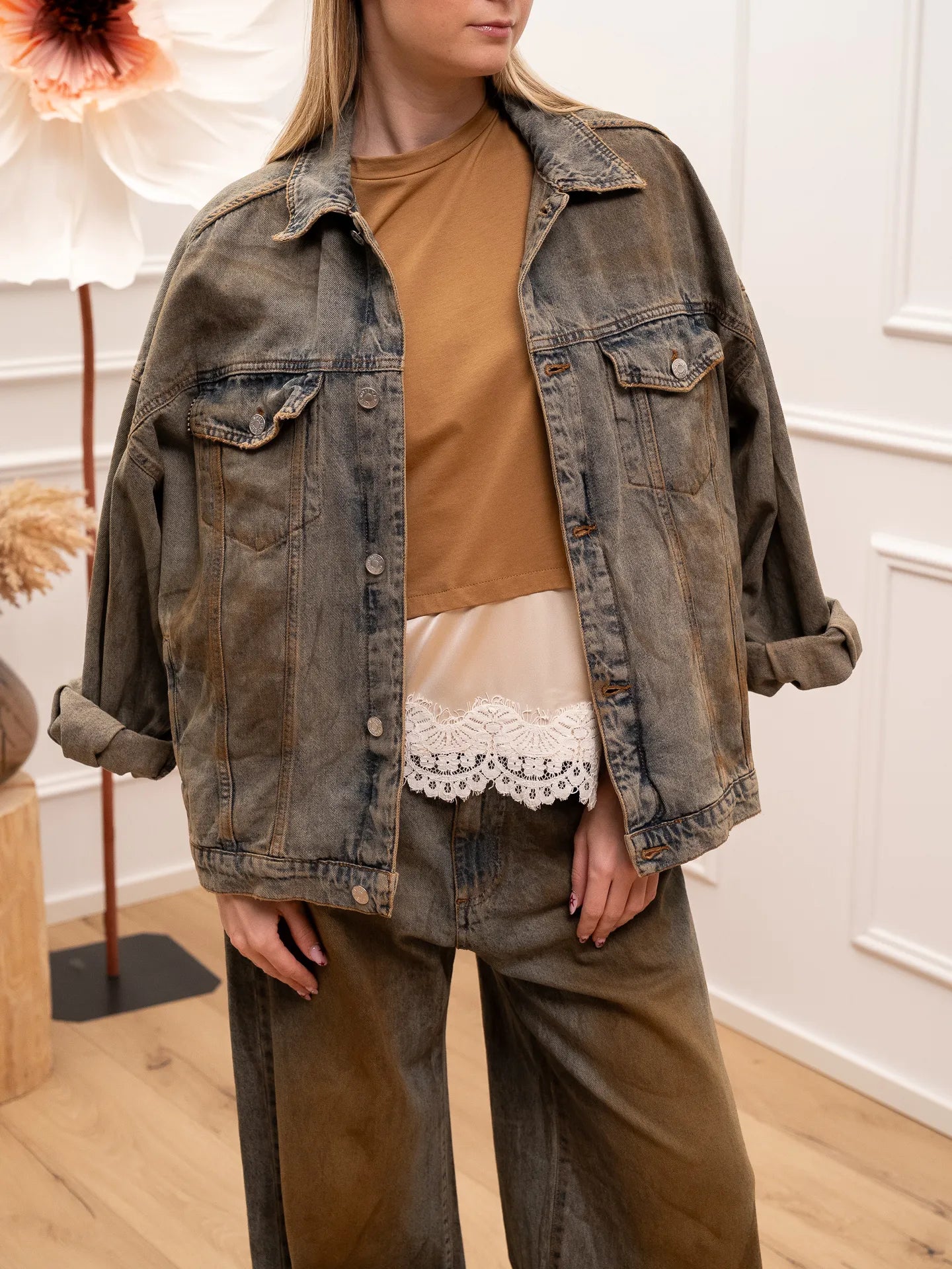 Giacchetto oversize in denim spennellato - HaveOne