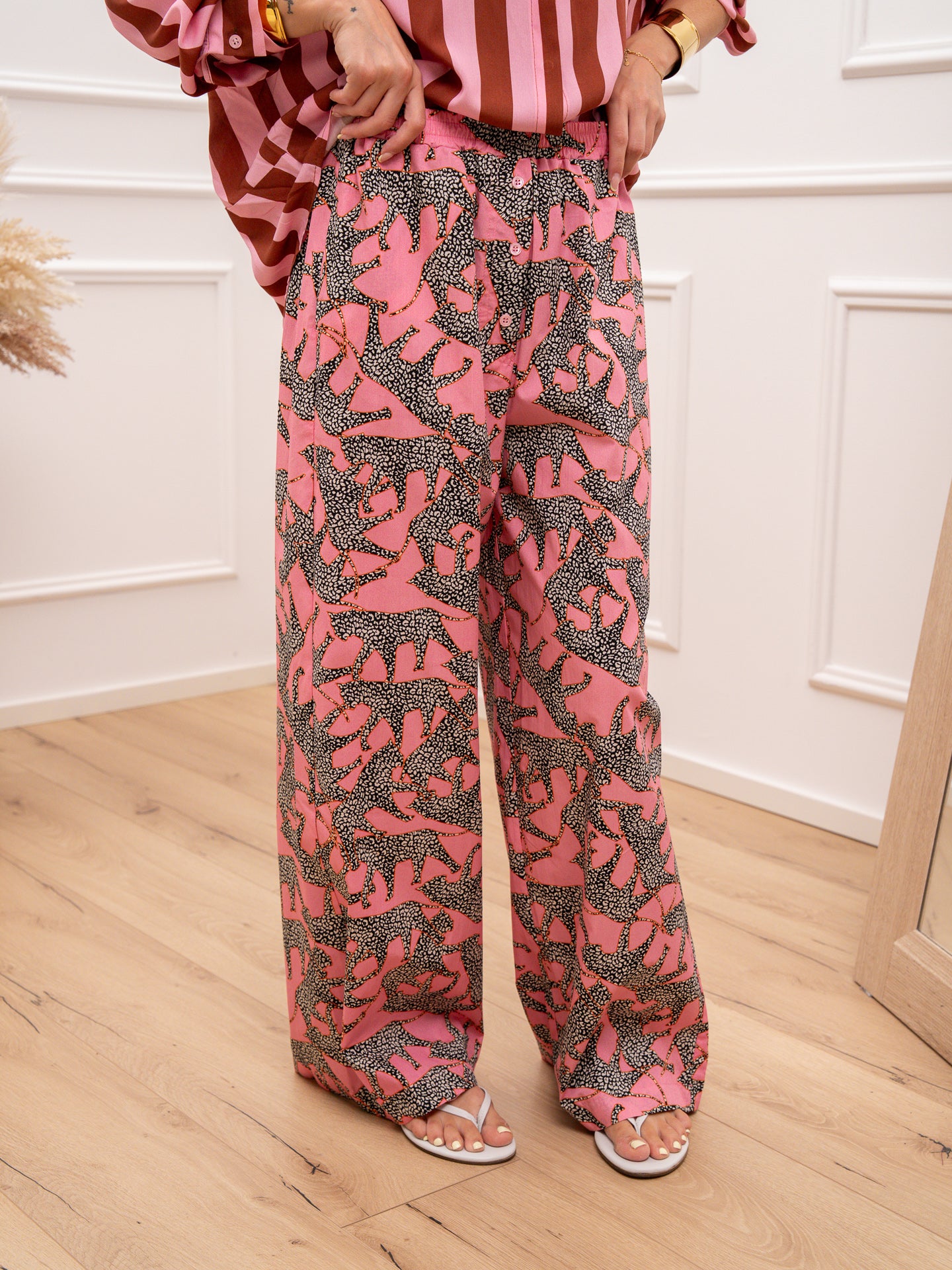 Pantaloni Leopard rosa con bottoncini - Vicolo