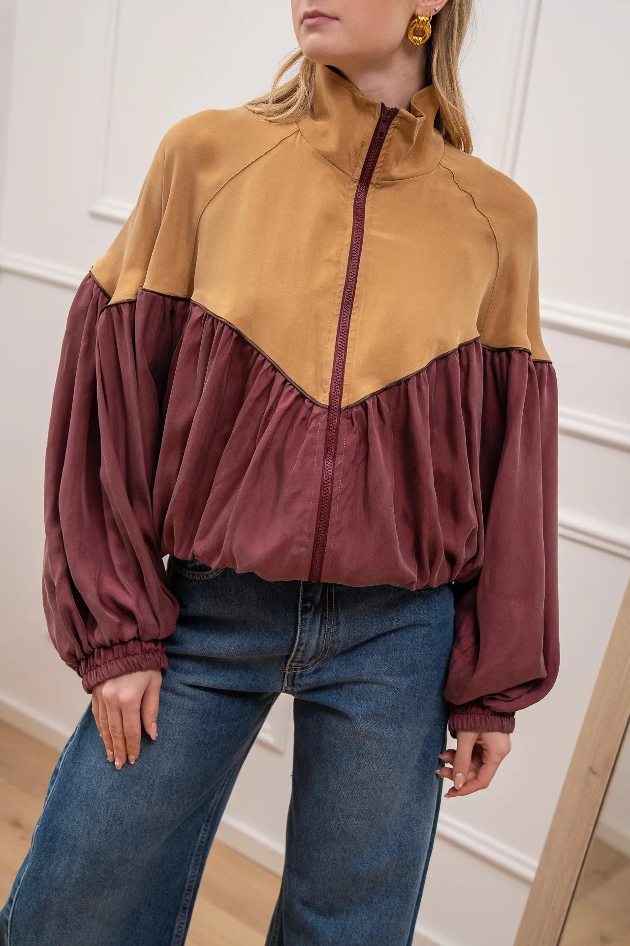 Bomber in cupro camel e vinaccia - Tensione In