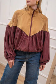 Bomber in cupro camel e vinaccia - Tensione In