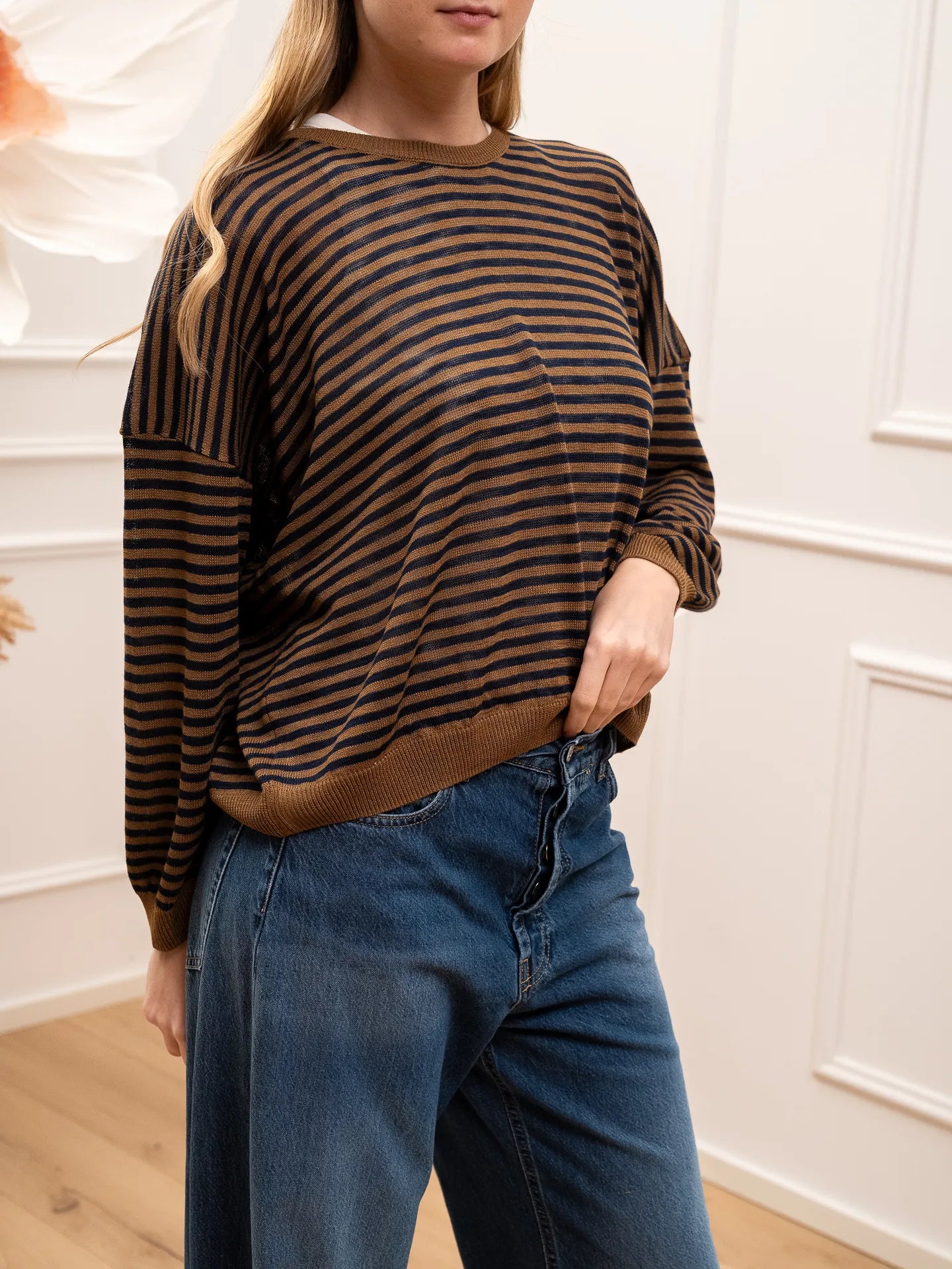 Maglia rigata blu, camel viscosa leggera - Dixie