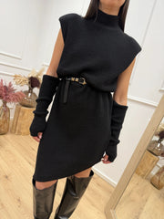 Vestito dolcevita corto nero con manicotti - Dixie