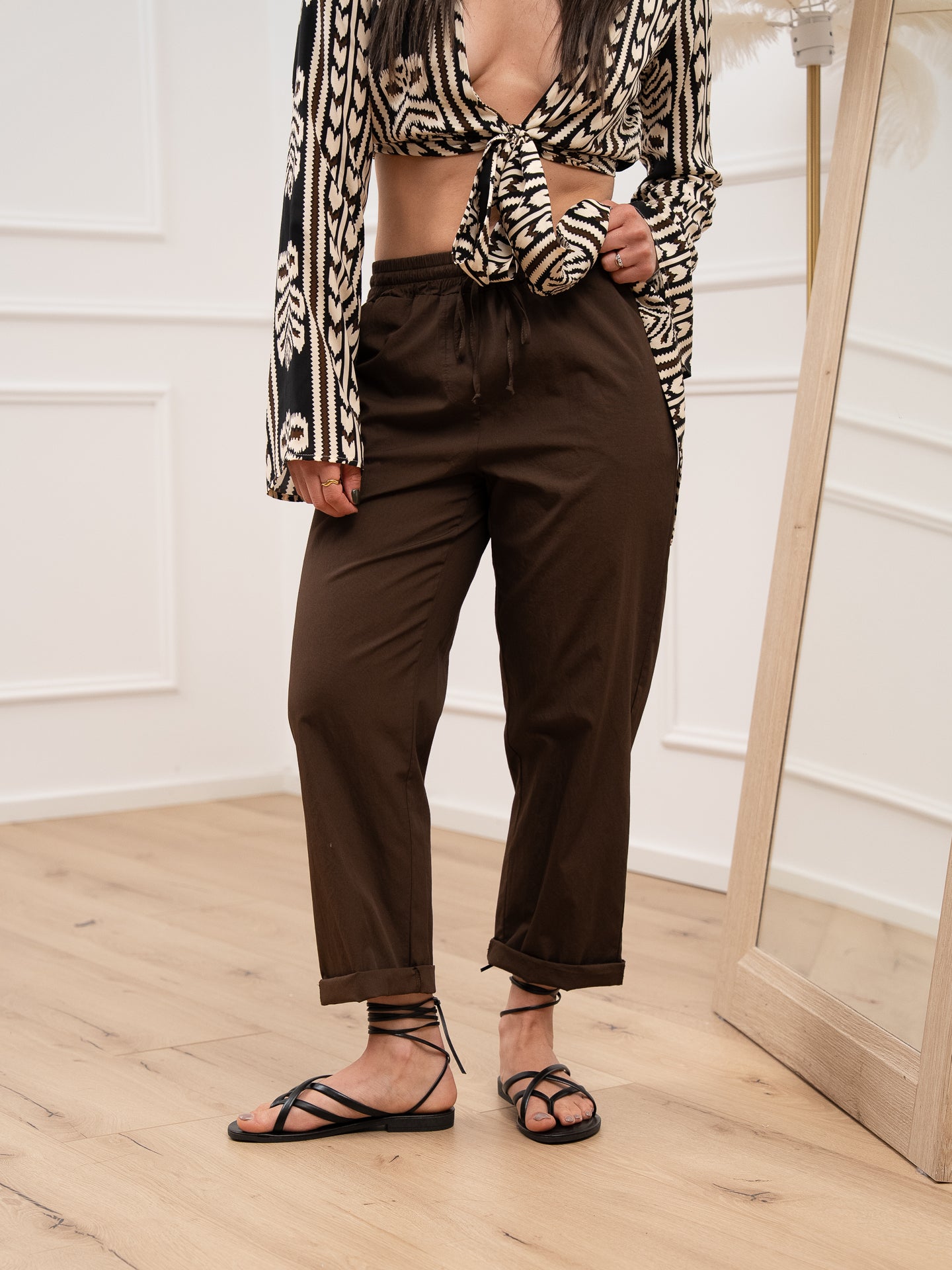Pantaloni espresso in cotone con coulisse - HaveOne