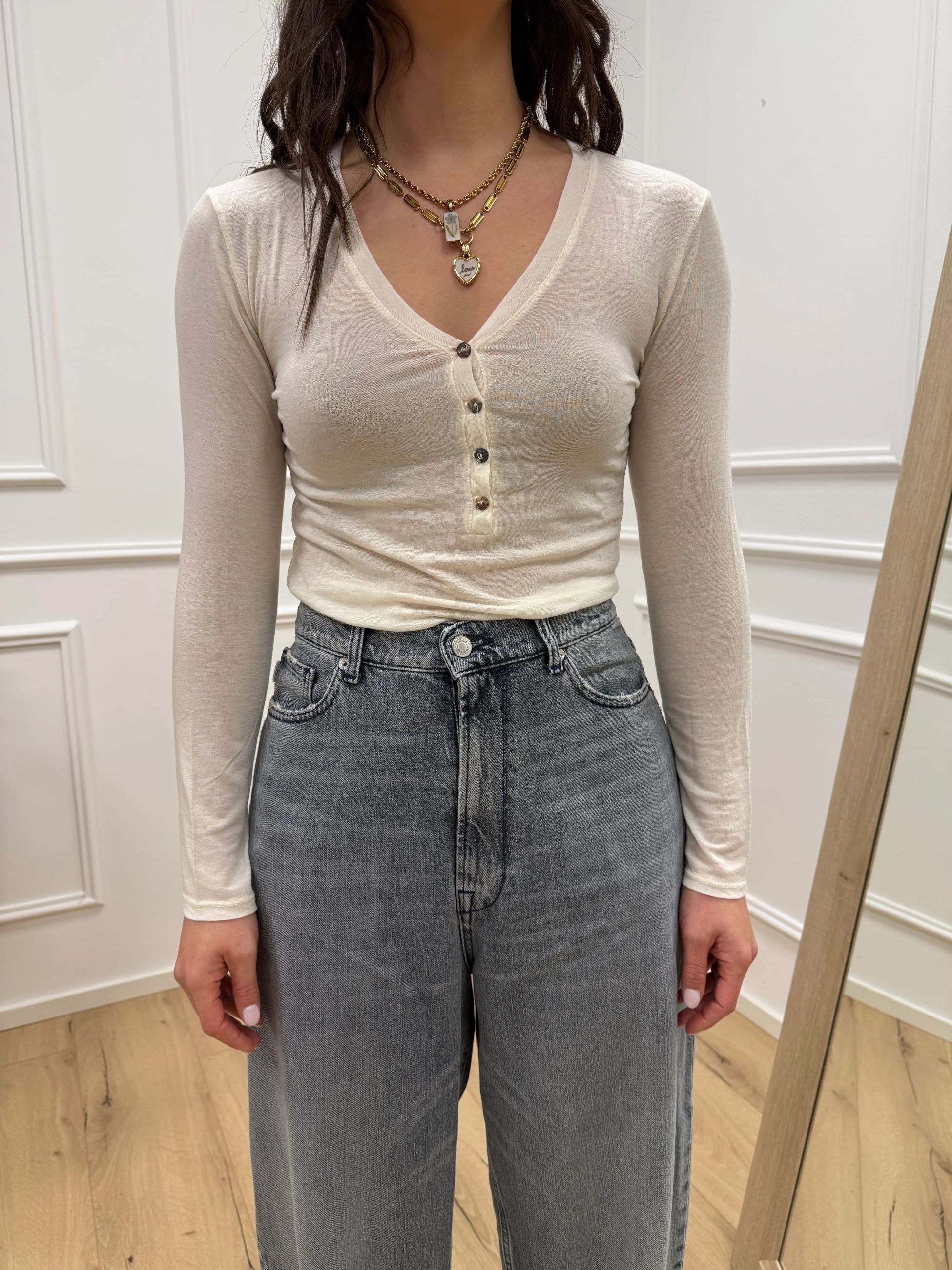 Maglia serafino sottile burro misto mohair - HaveOne