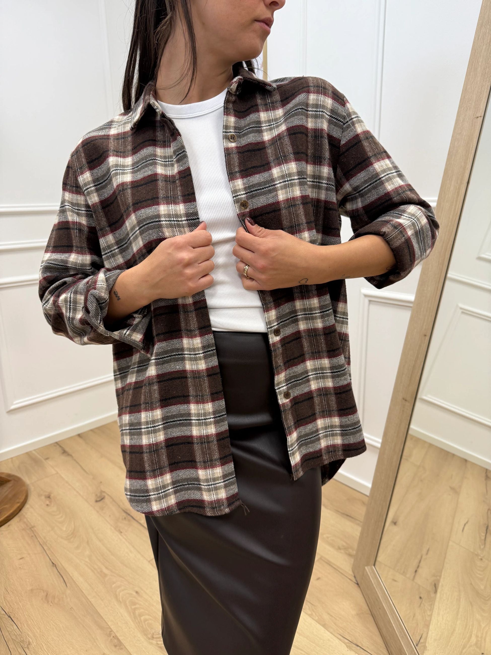 Camicia check grigio, moro, bordeaux in flanella - HaveOne