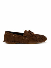Mocassino in suede sigaro con frange - Divine Follie