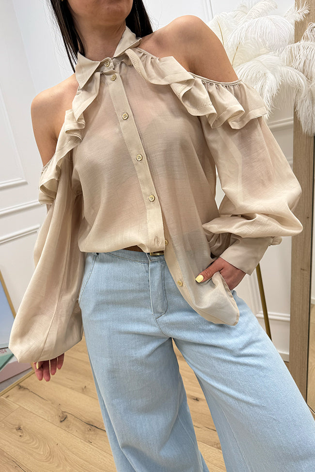 Camicia sabbia spalle scoperte con rouches - Vicolo