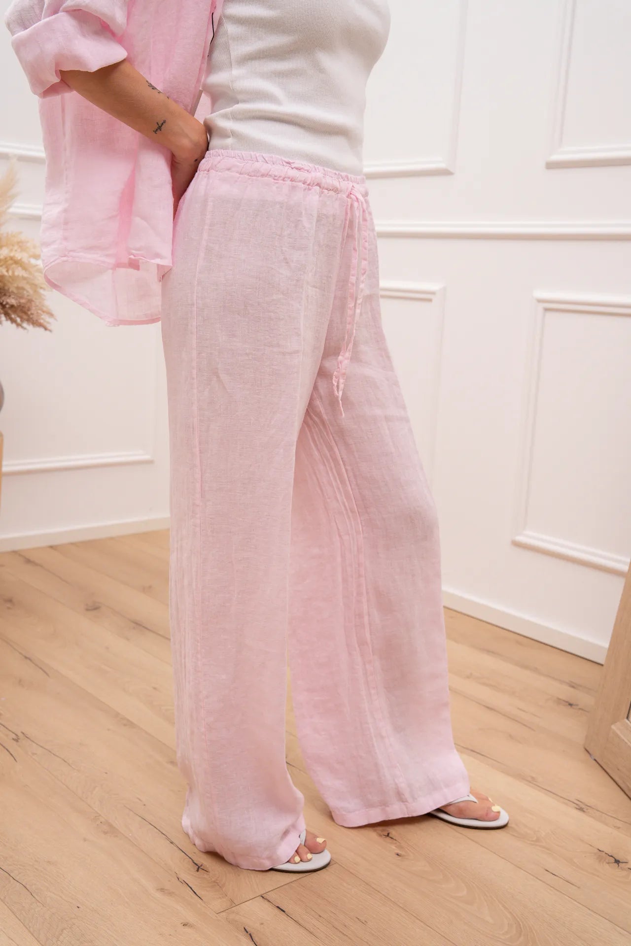 Pantaloni Natural rosa 100% lino - Dixie