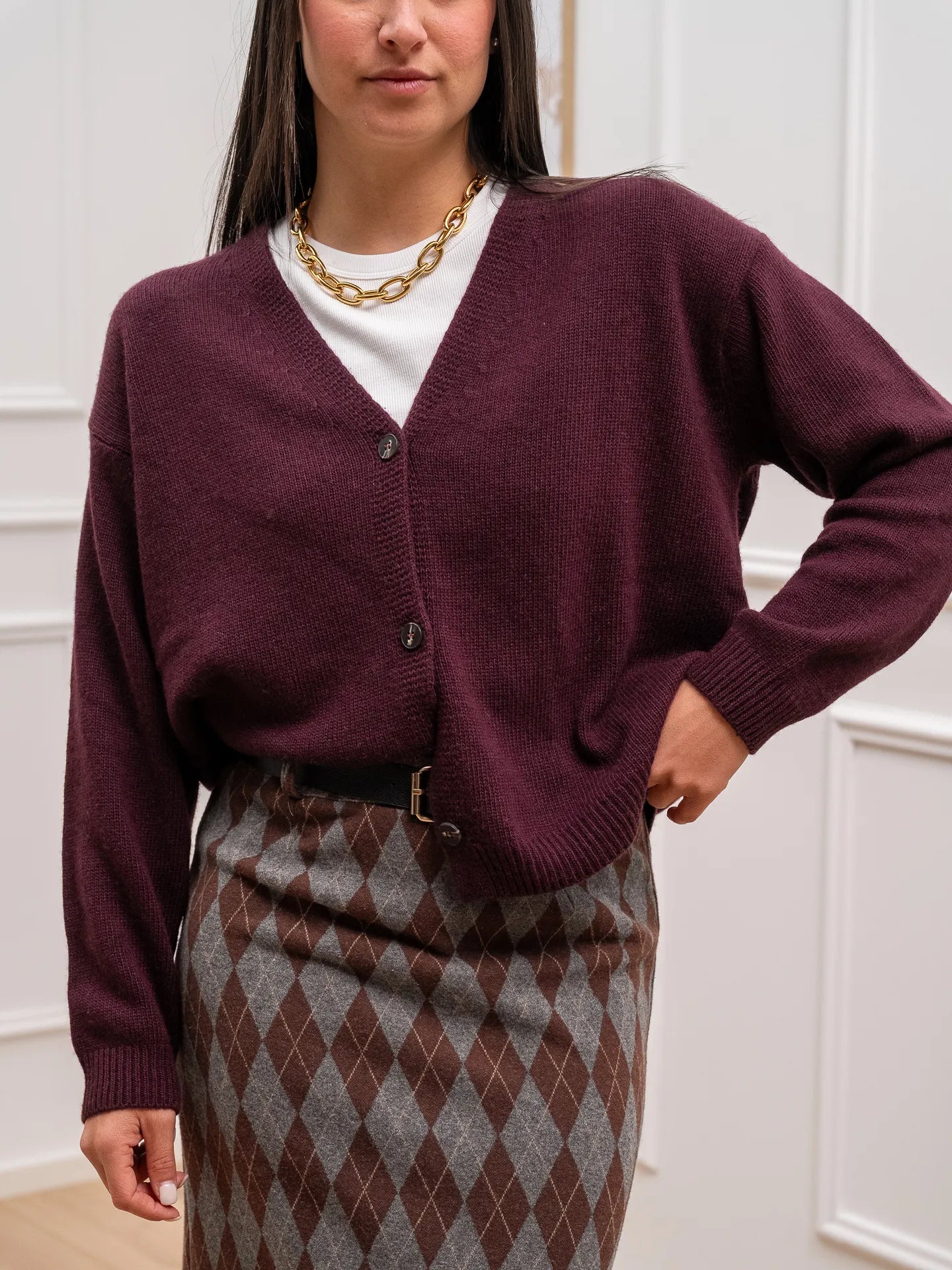 Cardigan basic vino con bottoncini - Tensione In