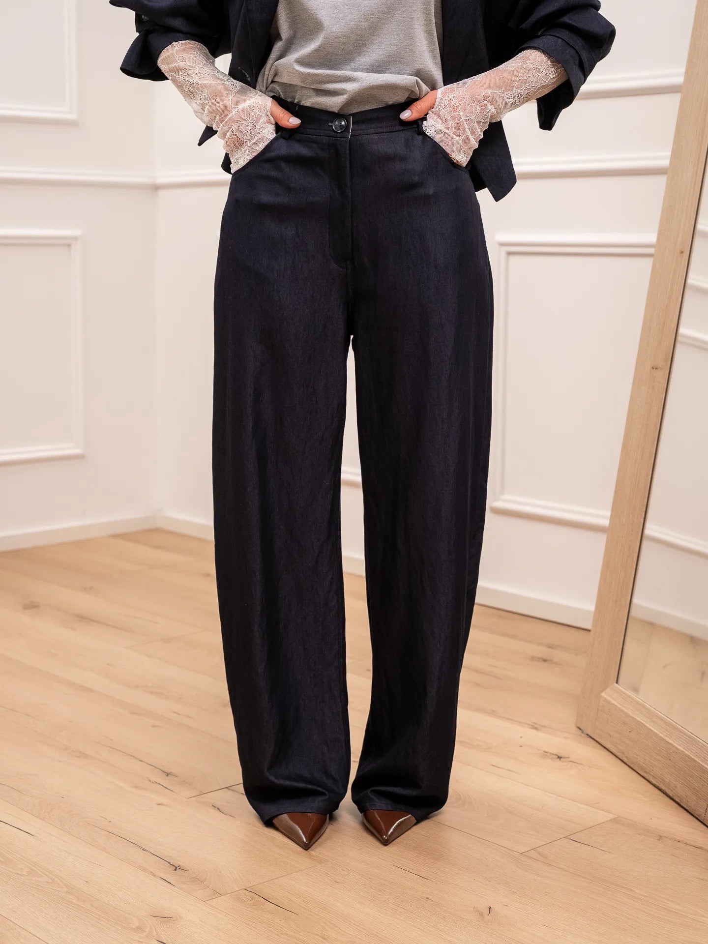 Pantaloni barrel Cavallery in chambray blu - You Decide