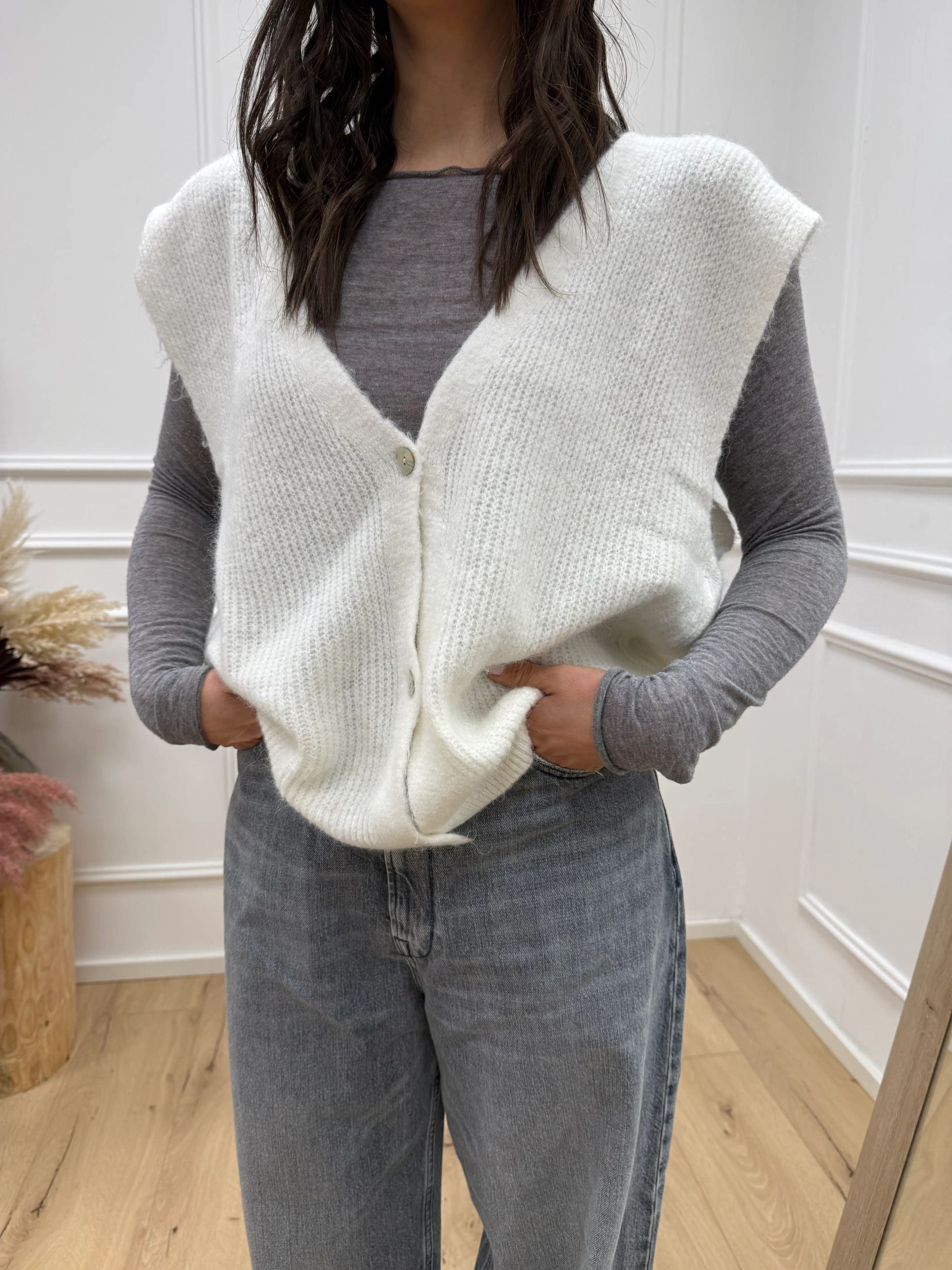 Gilet misto alpaca burro con bottoni - HaveOne