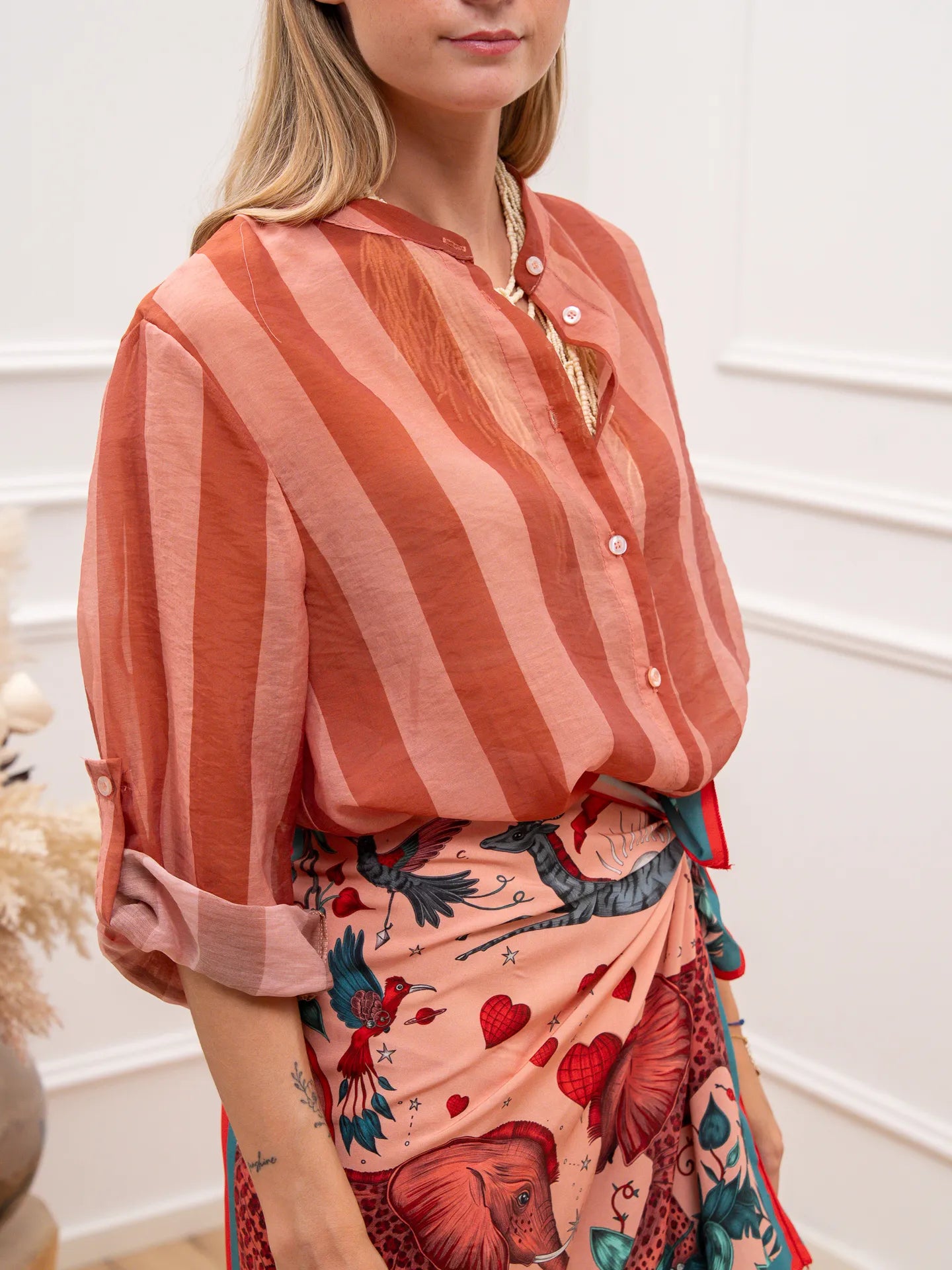 Camicia riga larga cipria e blush in lyocell - HaveOne