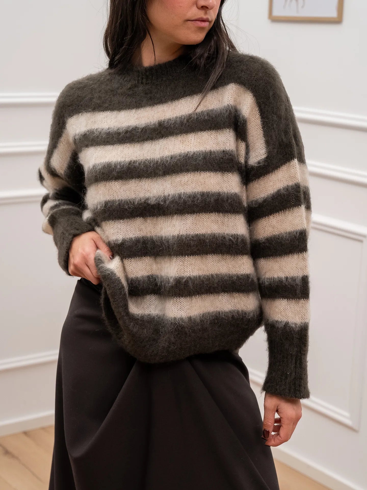 Maglia a righe moro e beige misto mohair - Kontatto