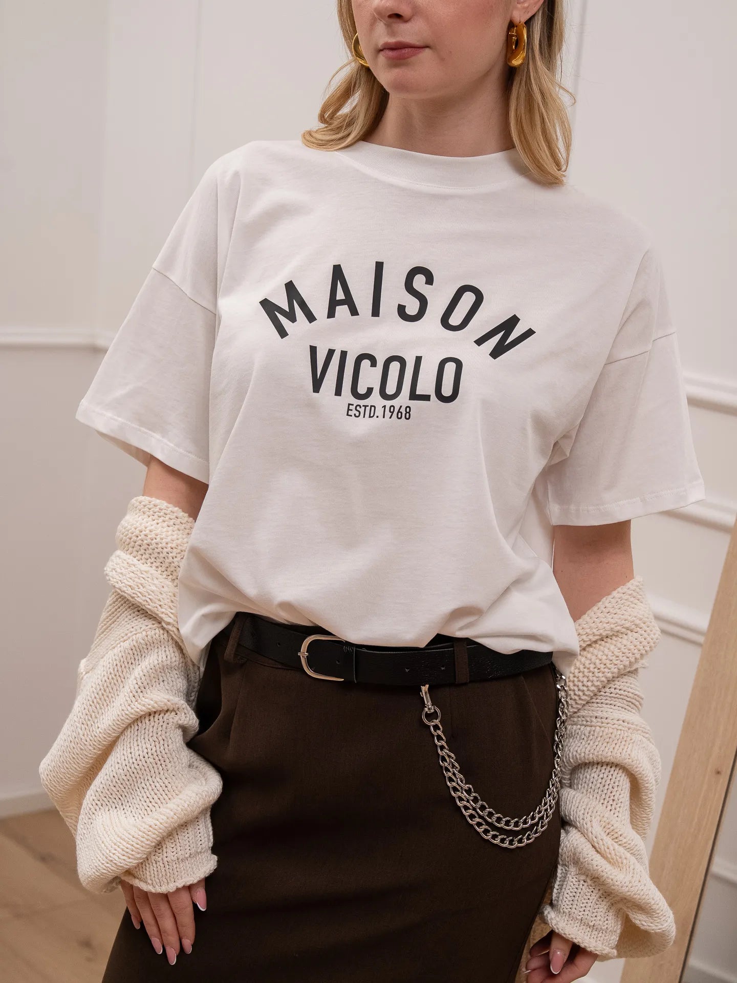 T shirt bianca stampa Maison Vicolo nera - Vicolo