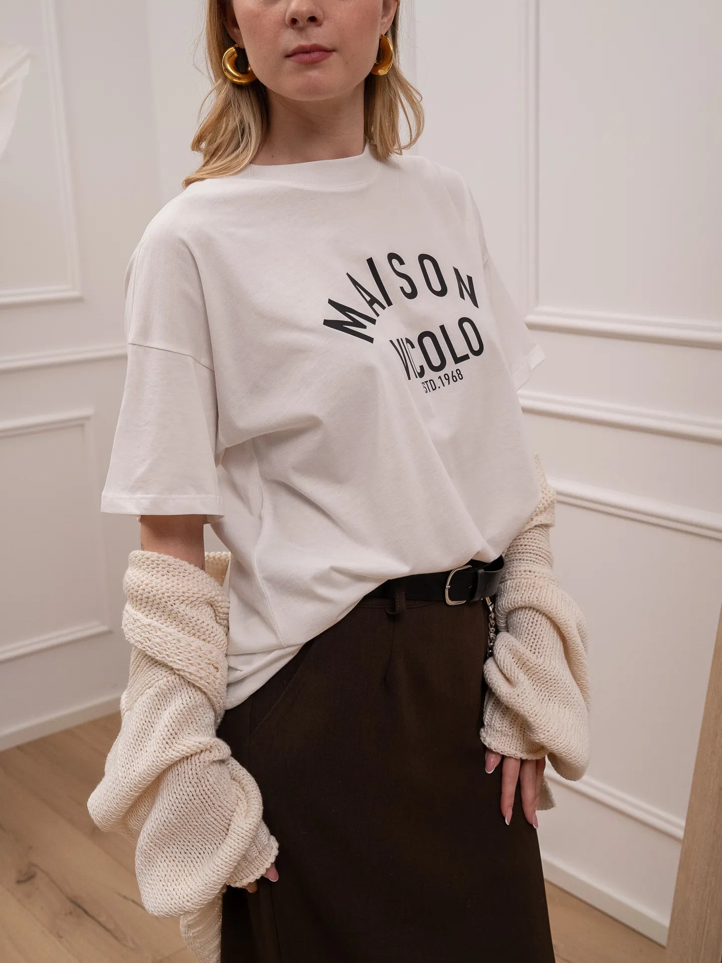 T shirt bianca stampa Maison Vicolo nera - Vicolo