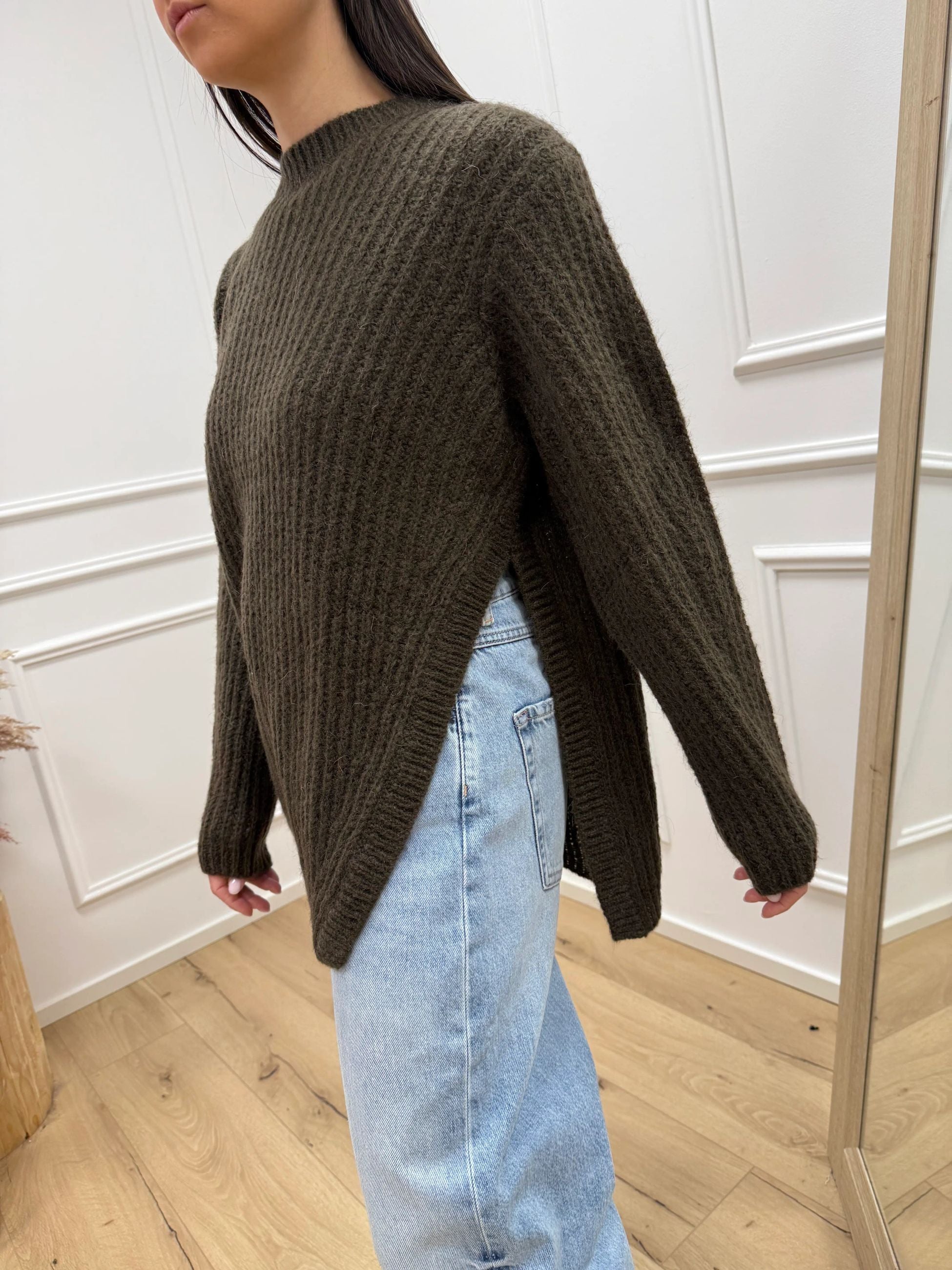 Maxi maglia moro con spacco misto mohair - Kontatto