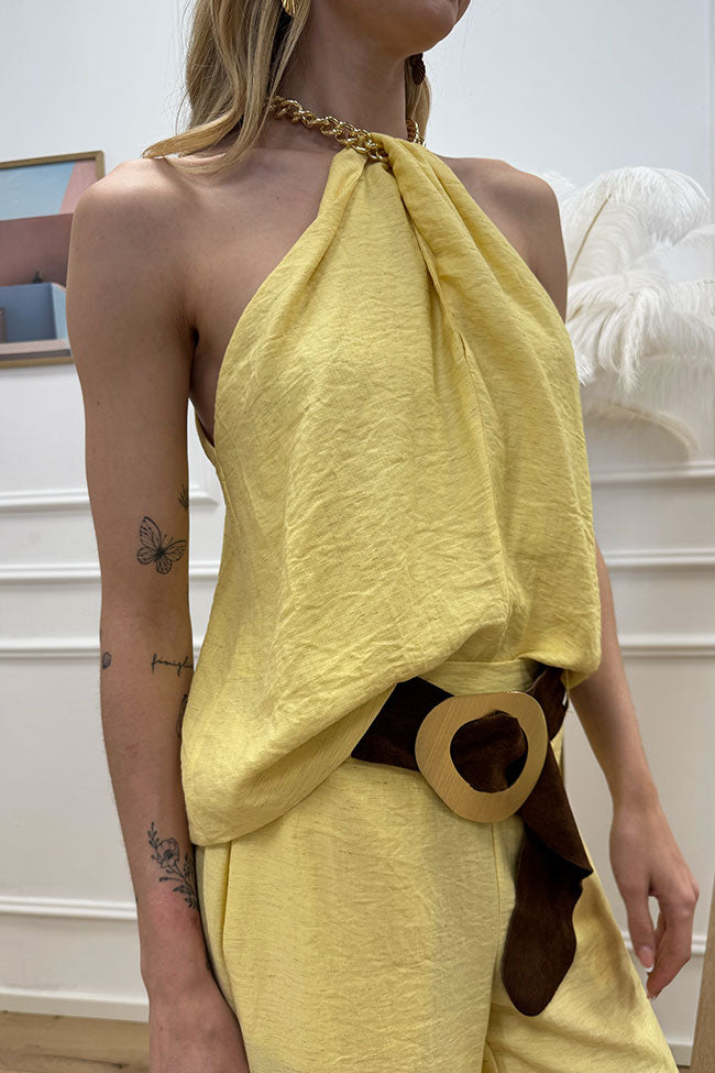 Top giallo scollo halter con collana - HaveOne