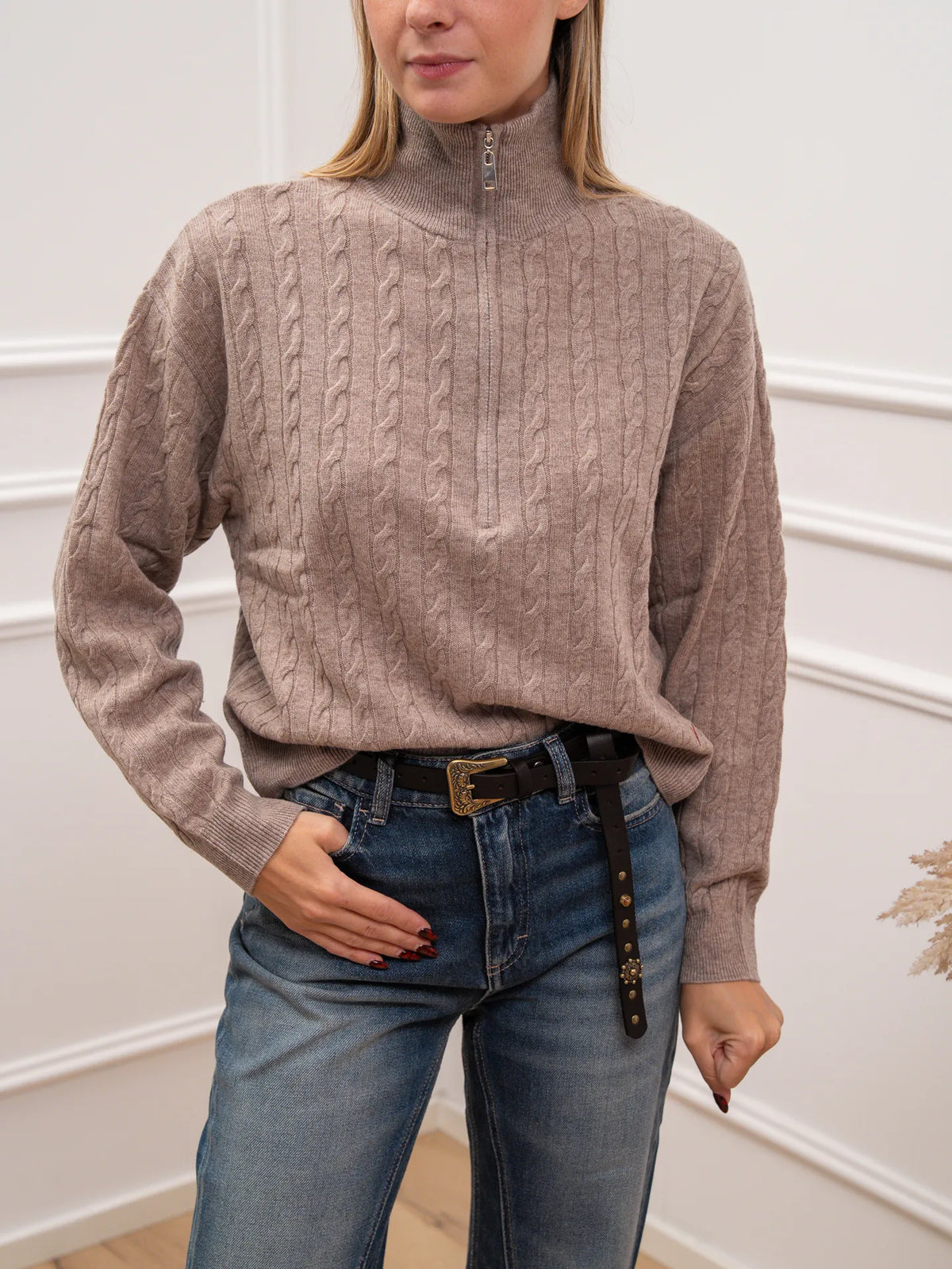 Maglia polo zip a trecce 100% lana - Vicolo