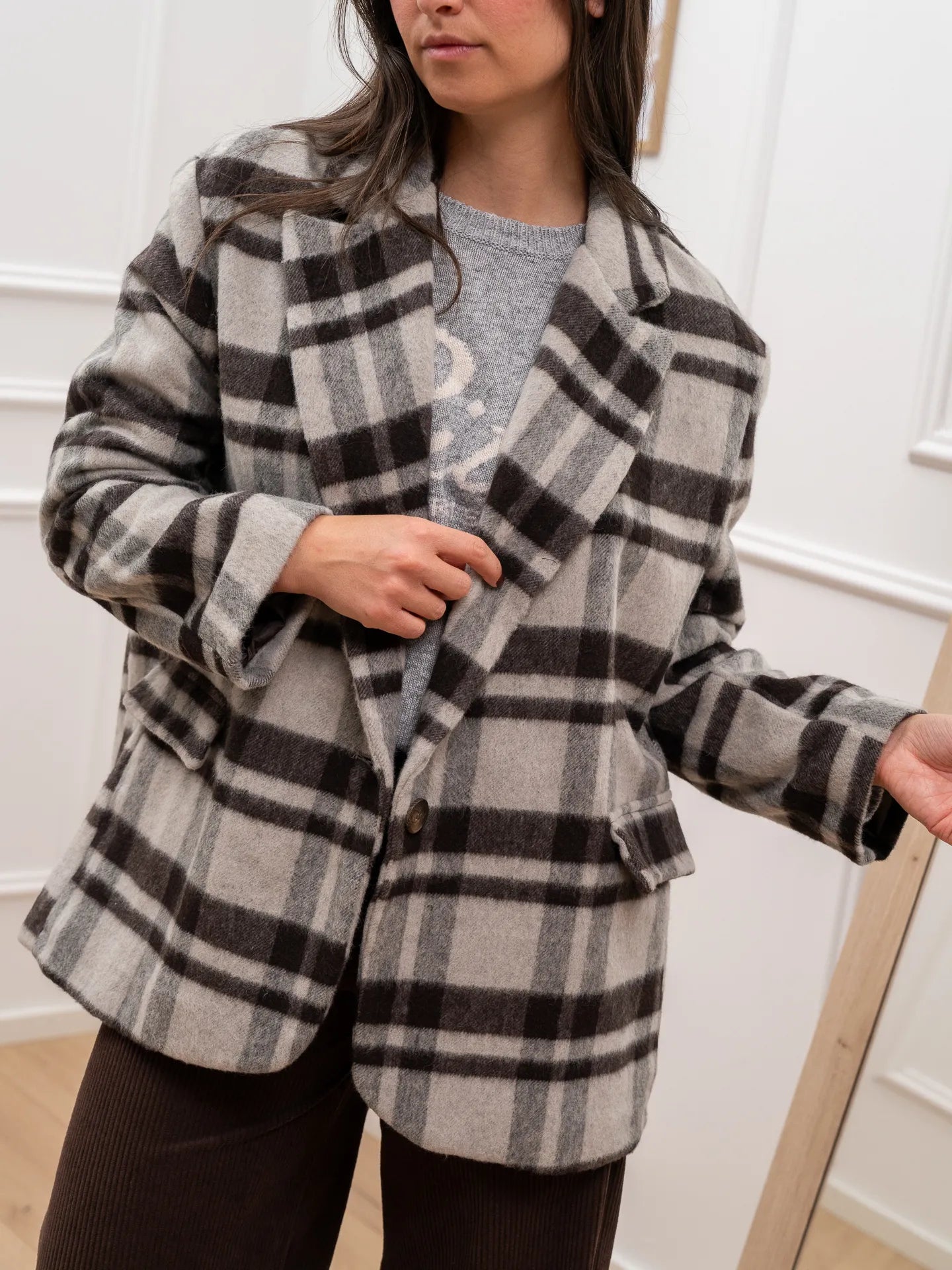 Giacca check grigio e moro in panno di lana - HaveOne
