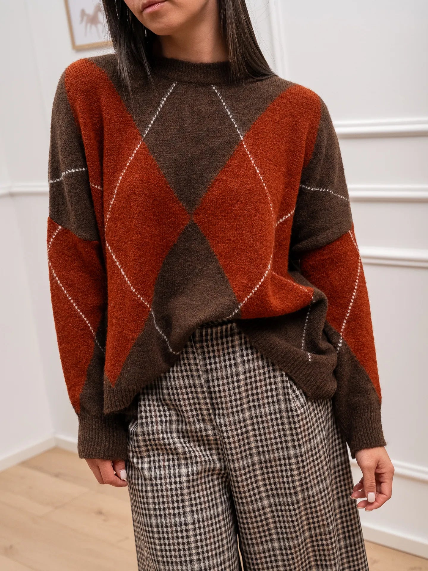Maglia over a rombi moro, bruciato e panna - HaveOne