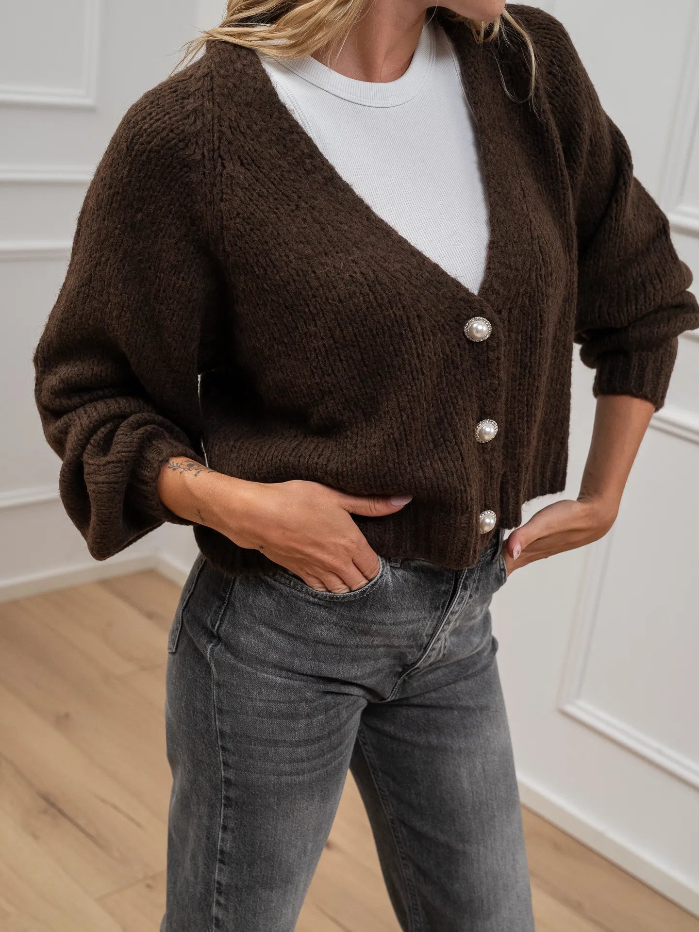 Cardigan moro tre bottoni gioiello - HaveOne