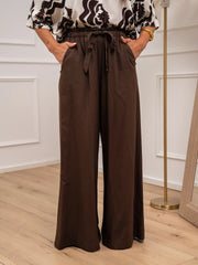 Pantaloni moka palazzo misto lino e viscosa - Tensione In