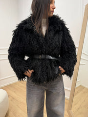 Pelliccia mongolia nera con cinta - Vicolo