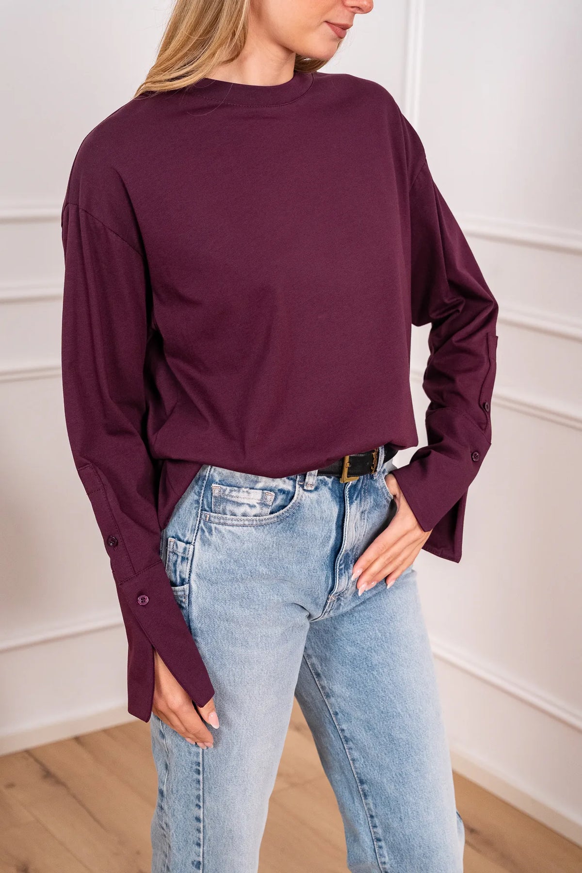 T shirt Polsino manica lunga con finale stile camicia - Tensione In