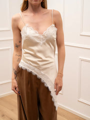 Top in raso avorio fondo asimmetrico con pizzo - HaveOne