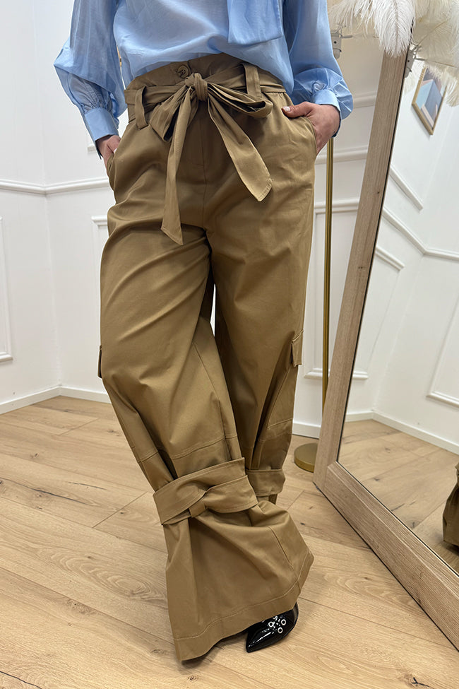Pantaloni cargo camel con fusciacca in vita - HaveOne