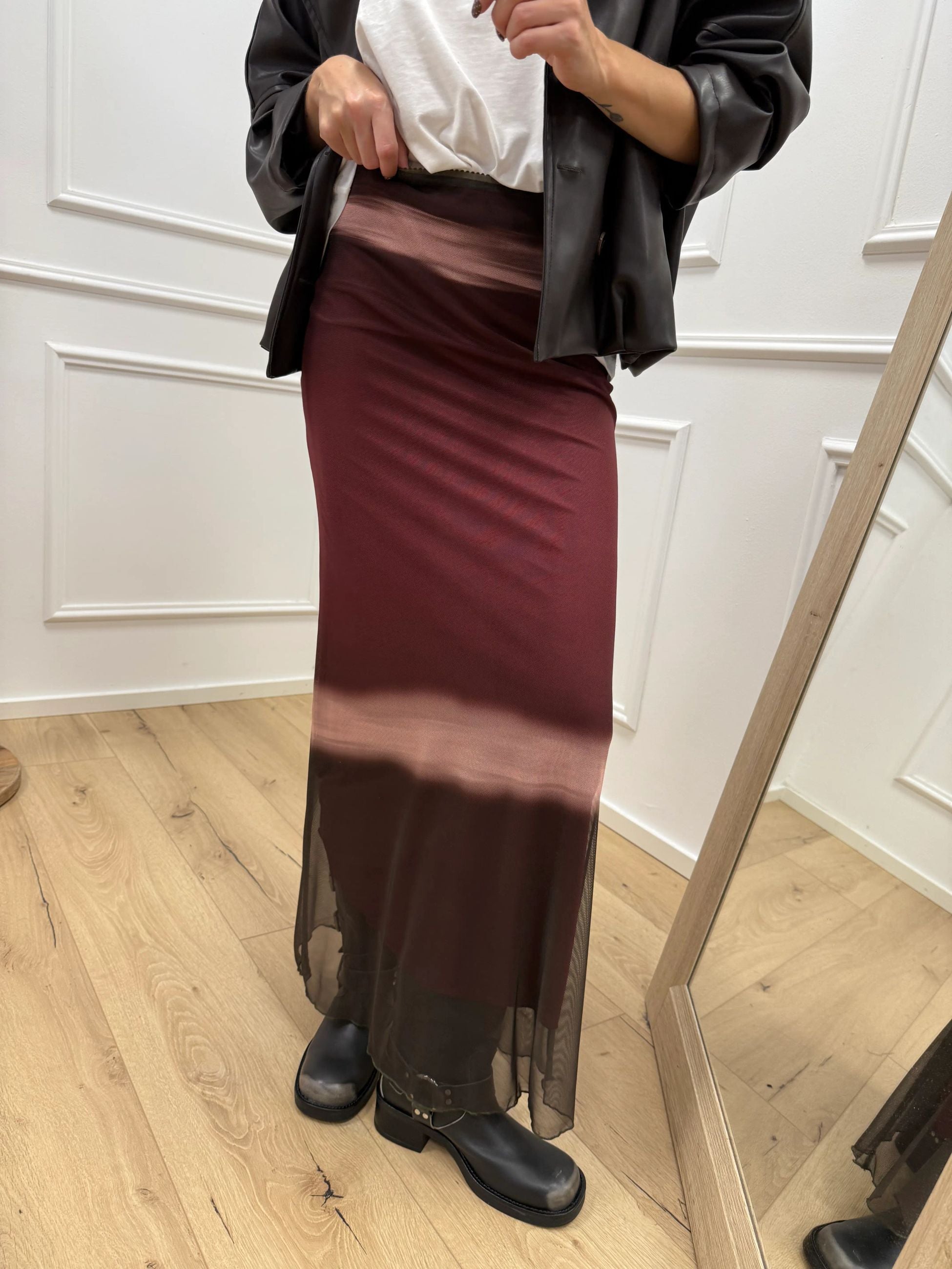 Gonna in mesh bordeaux sfumata - Dixie