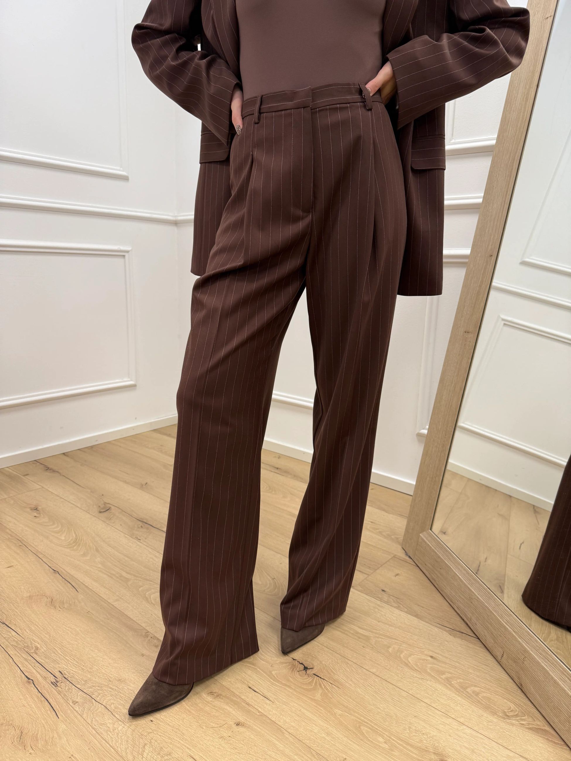 Pantaloni flare gessati cioccolato - Silence Limited