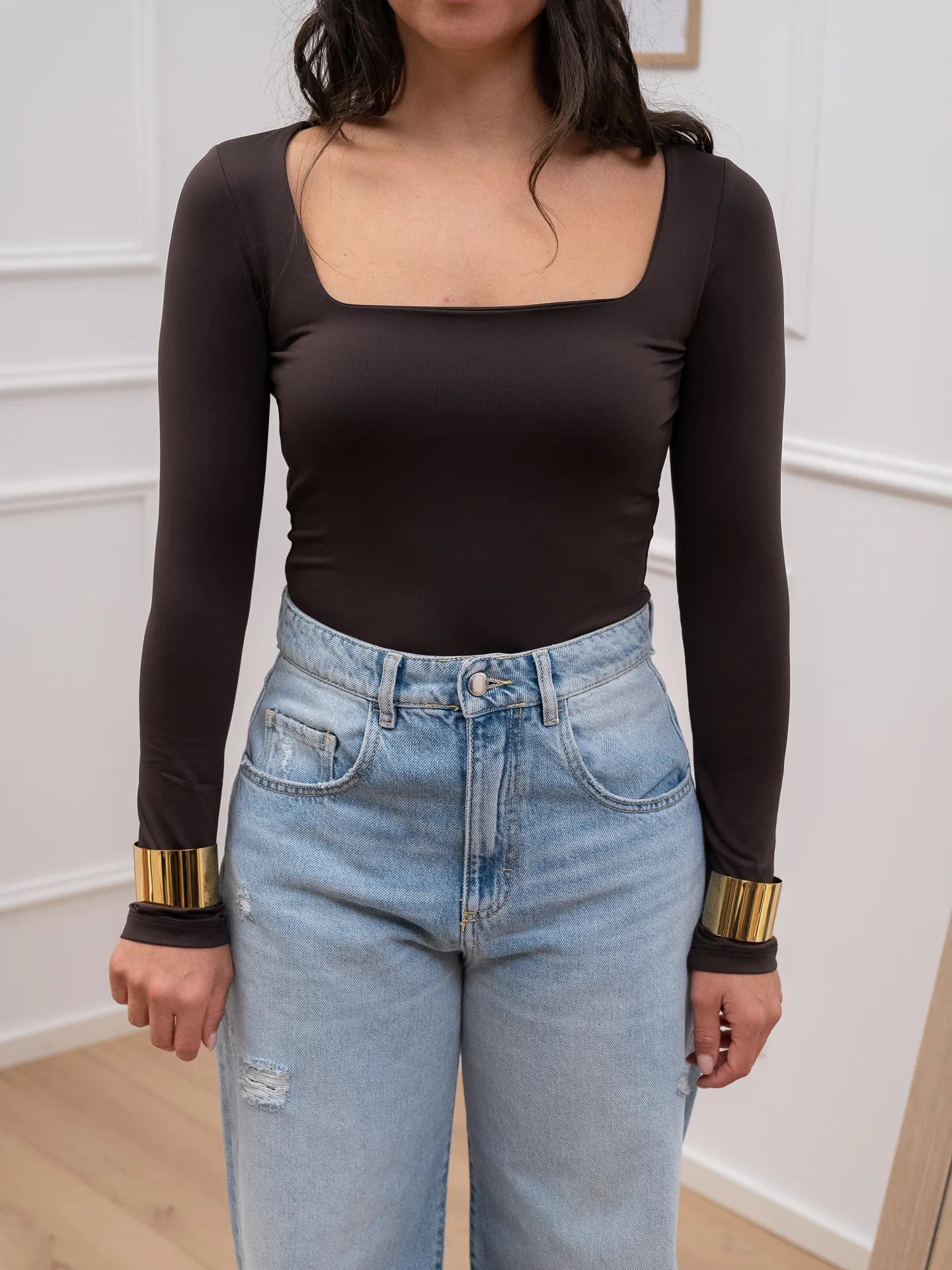 Top in lycra scollo quadro moro - Dixie