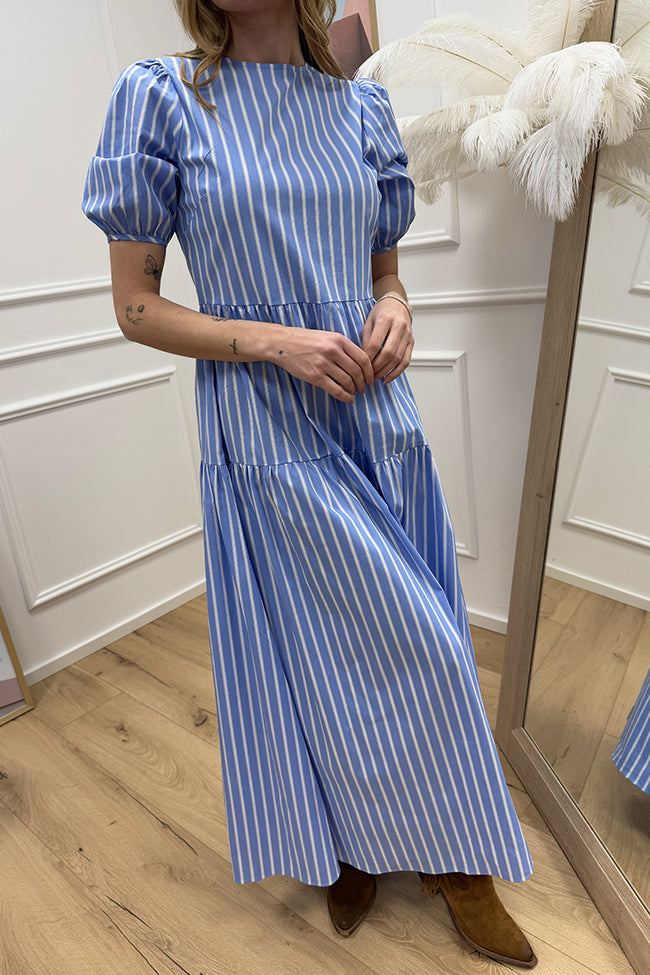 Vestito rigato celeste mezza manica balloon - Glamorous