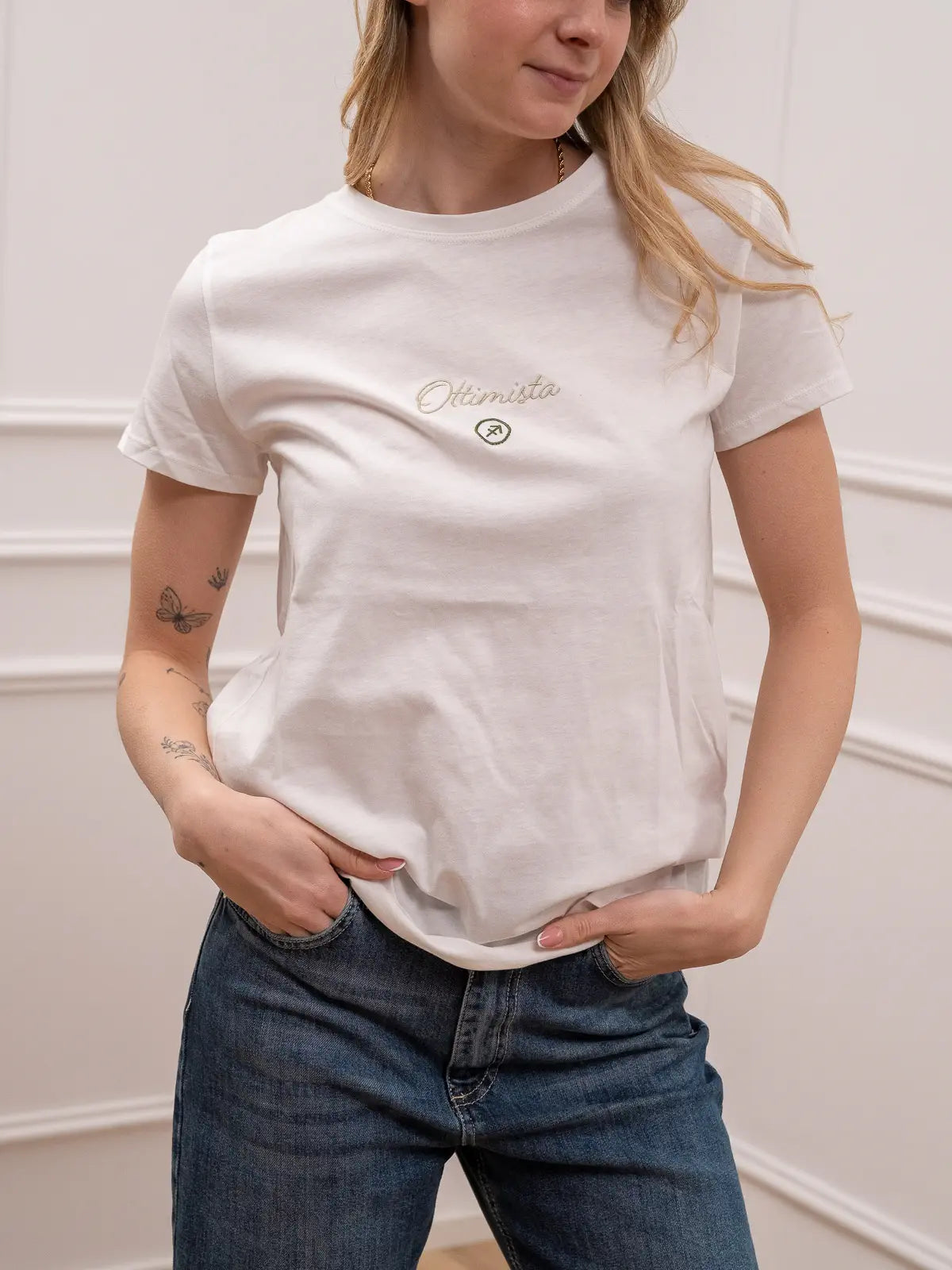 T shirt ricamo sagittario "Ottimista" - Vicolo