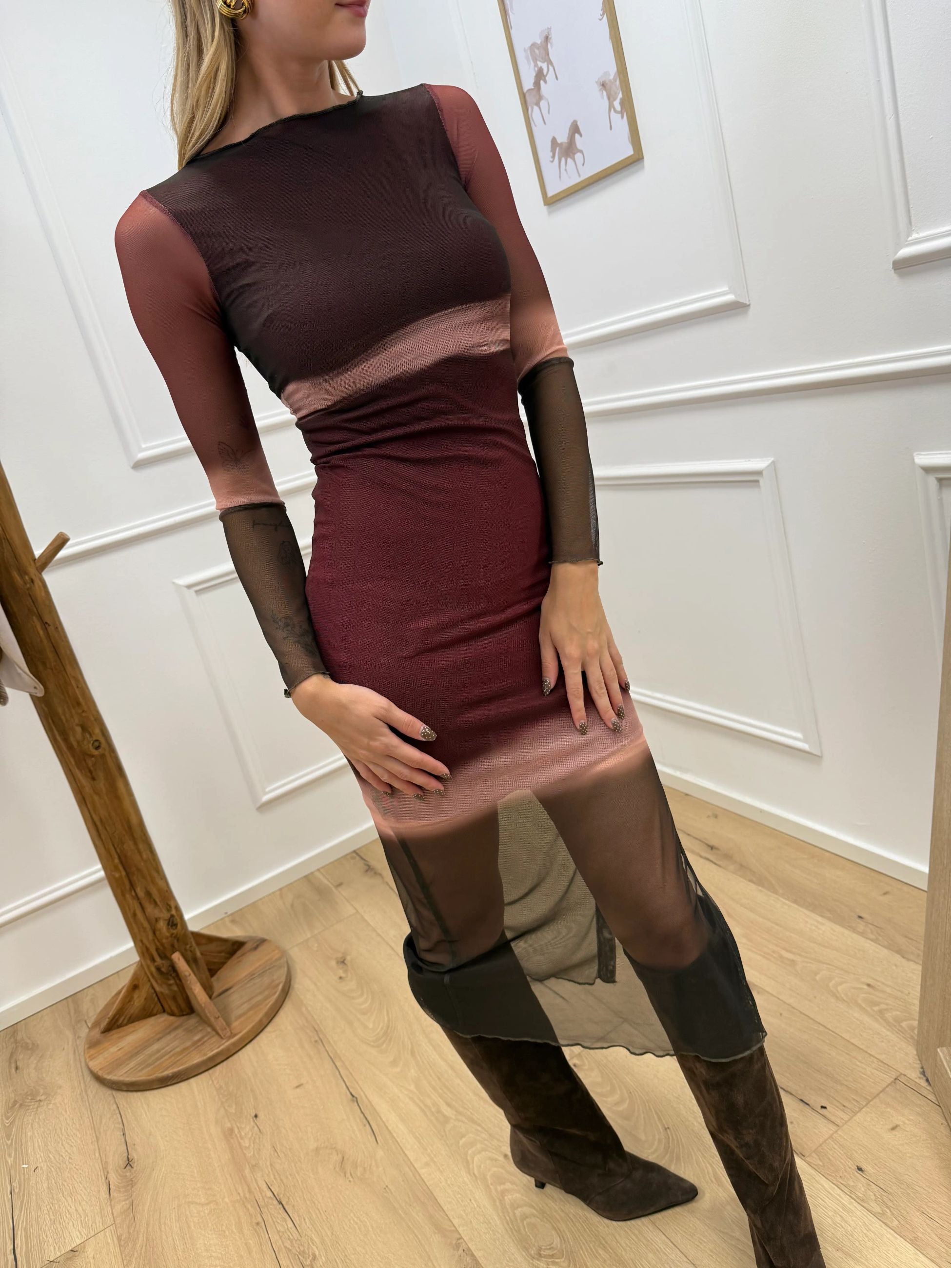 Vestito in mesh bordeaux sfumato - Dixie